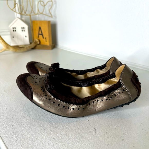 Tod’s Women’s Size 39 (US 8.5–9) Bronze & Brown Leather Suede Ballet Loafers - Picture 1 of 7